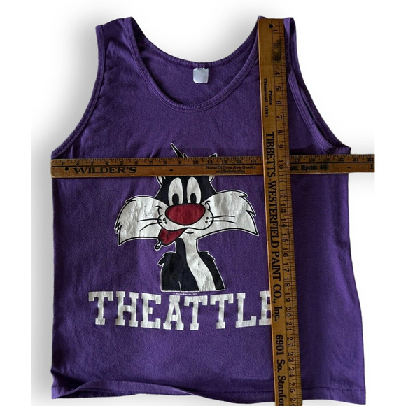 Vintage Sylvester The Cat 1977 Warner Bros Retro Tank Top Size L Purple - Picture 6 of 8